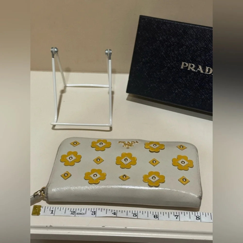 Prada Saffiano Fiori Zip-around Wallet with box